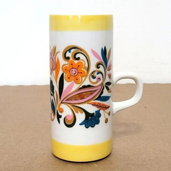 Vintage Arnart Psychodelic Smug Mugs Cups SET OF 2 Floral Paisley Print 1970's - Picture 6 of 12